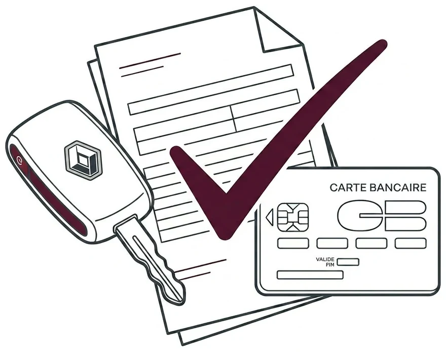 Clé de voiture Renault, carte bancaire et assistance remboursement