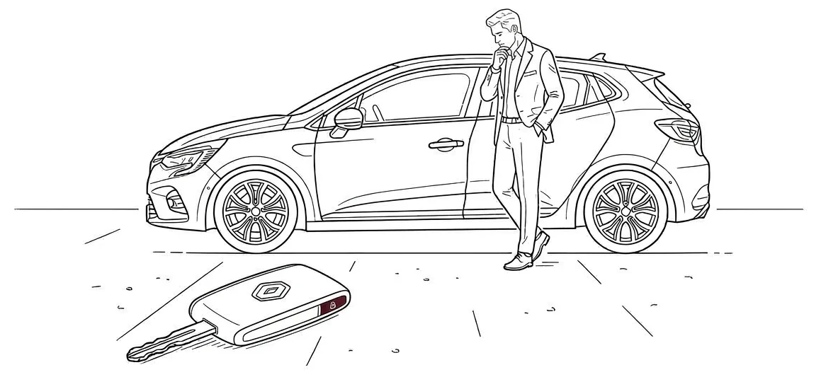 Illustration Clé Rapide : conducteur devant sa voiture après perte de clé